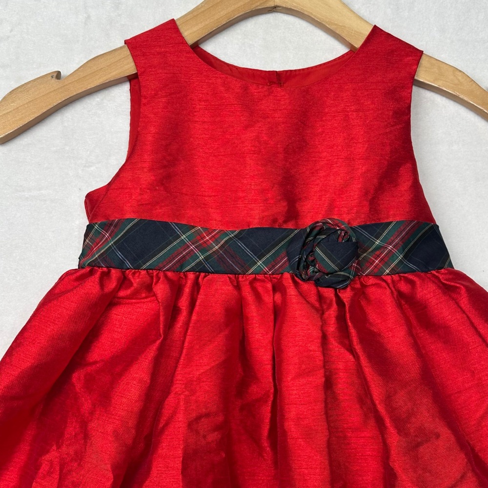 Laura Ashley Red Plaid Trim Holiday Party‎ Dress Size 5 Toddler Girls